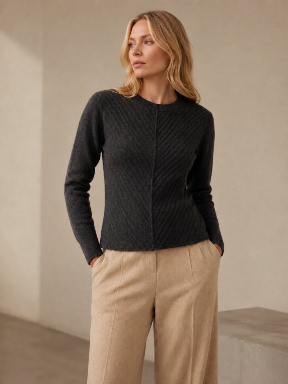 Le Kasha 1918 100% Cashmere Quiet Luxury Grey Sweater